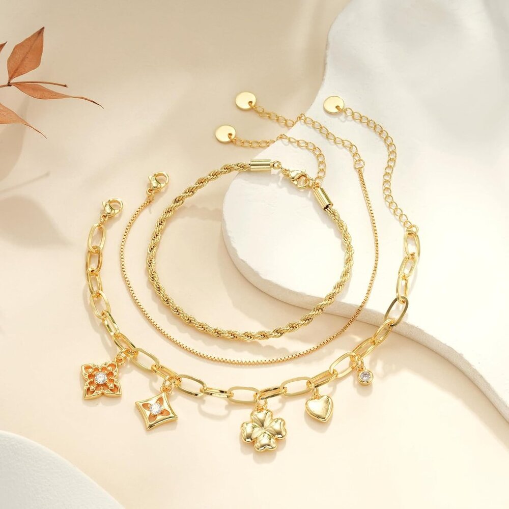 Hypoallergenic 14k Gold Stackable Bracelets Set -… - image 6